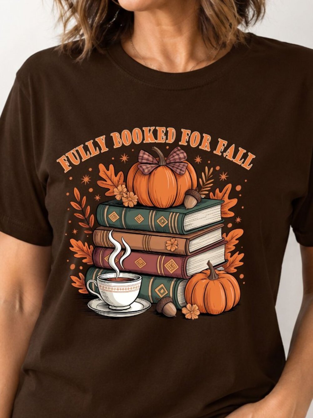 Fully Booked for Fall Book Lover Graphic T-Shirt XL